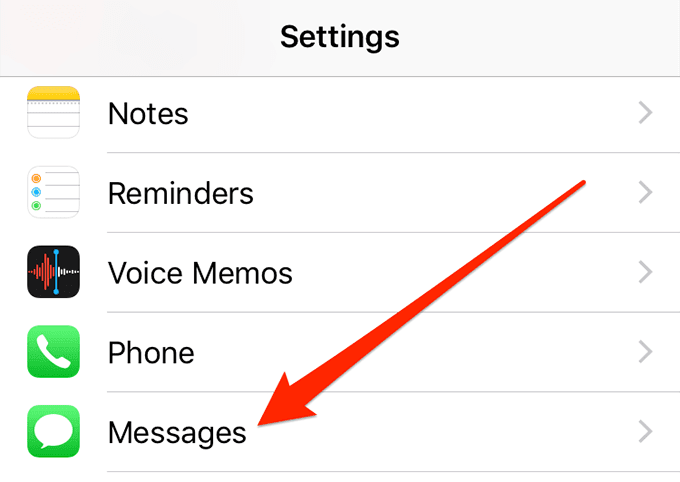 Menú de mensajes en Configuración