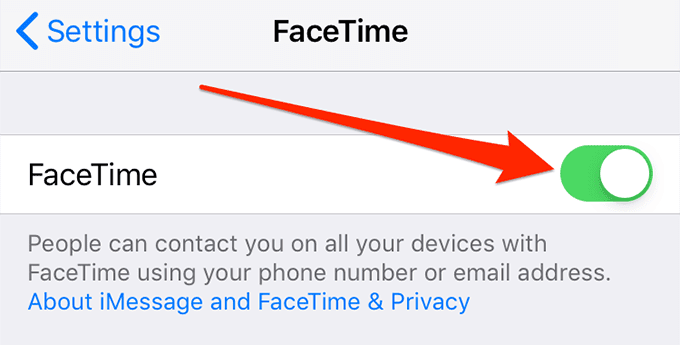 Cambio de FaceTime en la configuración de FaceTime