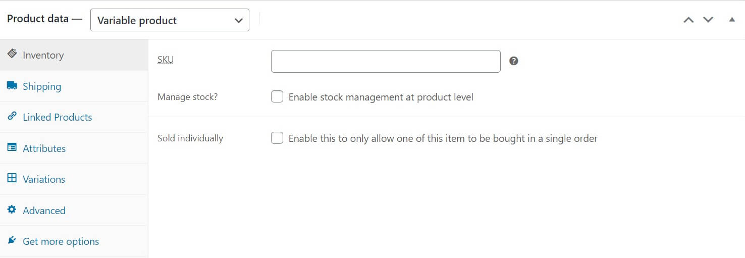 Datos de inventario de productos de WooCommerce.