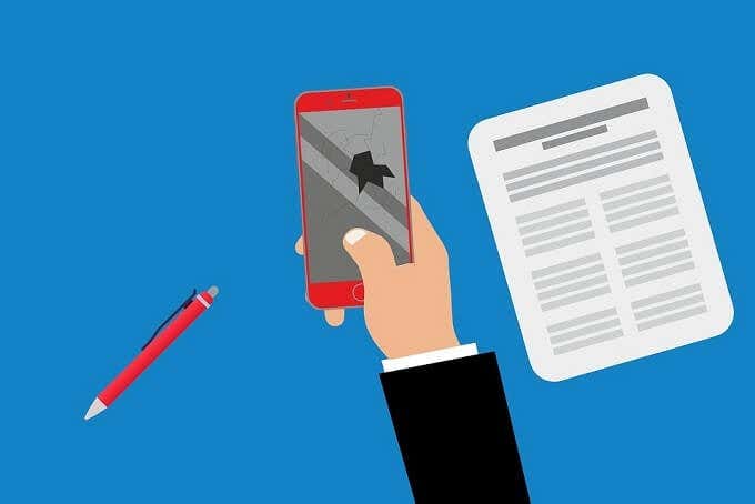 Dibujo de alguien sosteniendo un iPhone con la pantalla rota