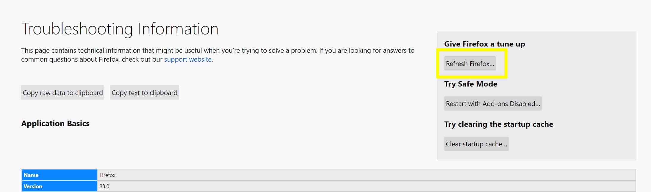 Solución de problemas de la página de configuración de información en Firefox.