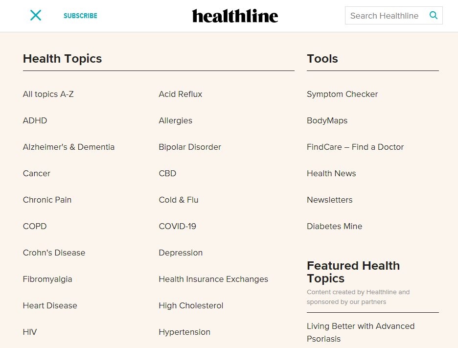 Categorías temáticas de Healthline