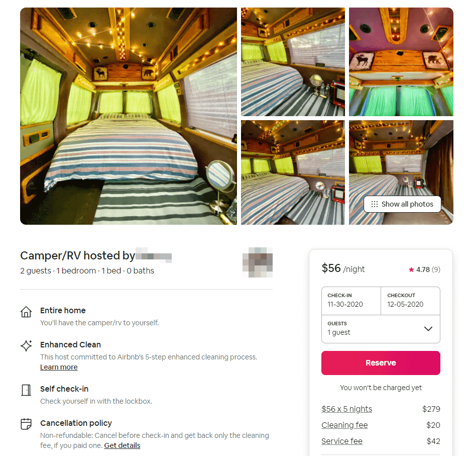 Un ejemplo de una oferta de Airbnb