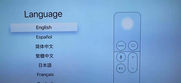 Pantalla de idioma en Apple TV 4K