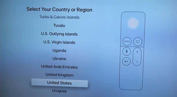 Seleccione un país o región para mostrar en Apple TV 4K