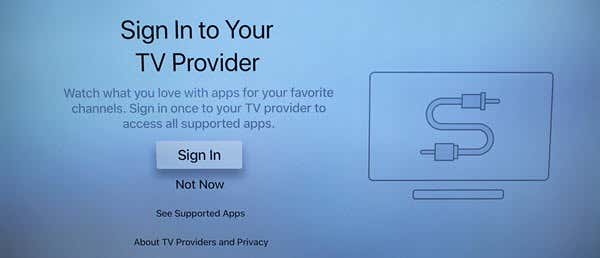 Inicie sesión en la pantalla de su proveedor de TV en Apple TV 4K