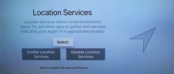La pantalla de Servicios de ubicación en Apple TV 4K