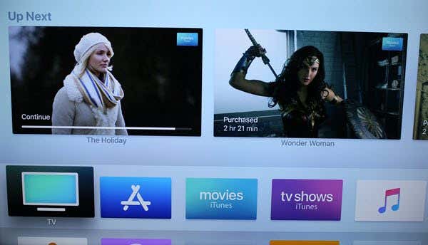 La pantalla principal de la interfaz del sistema operativo Apple TV