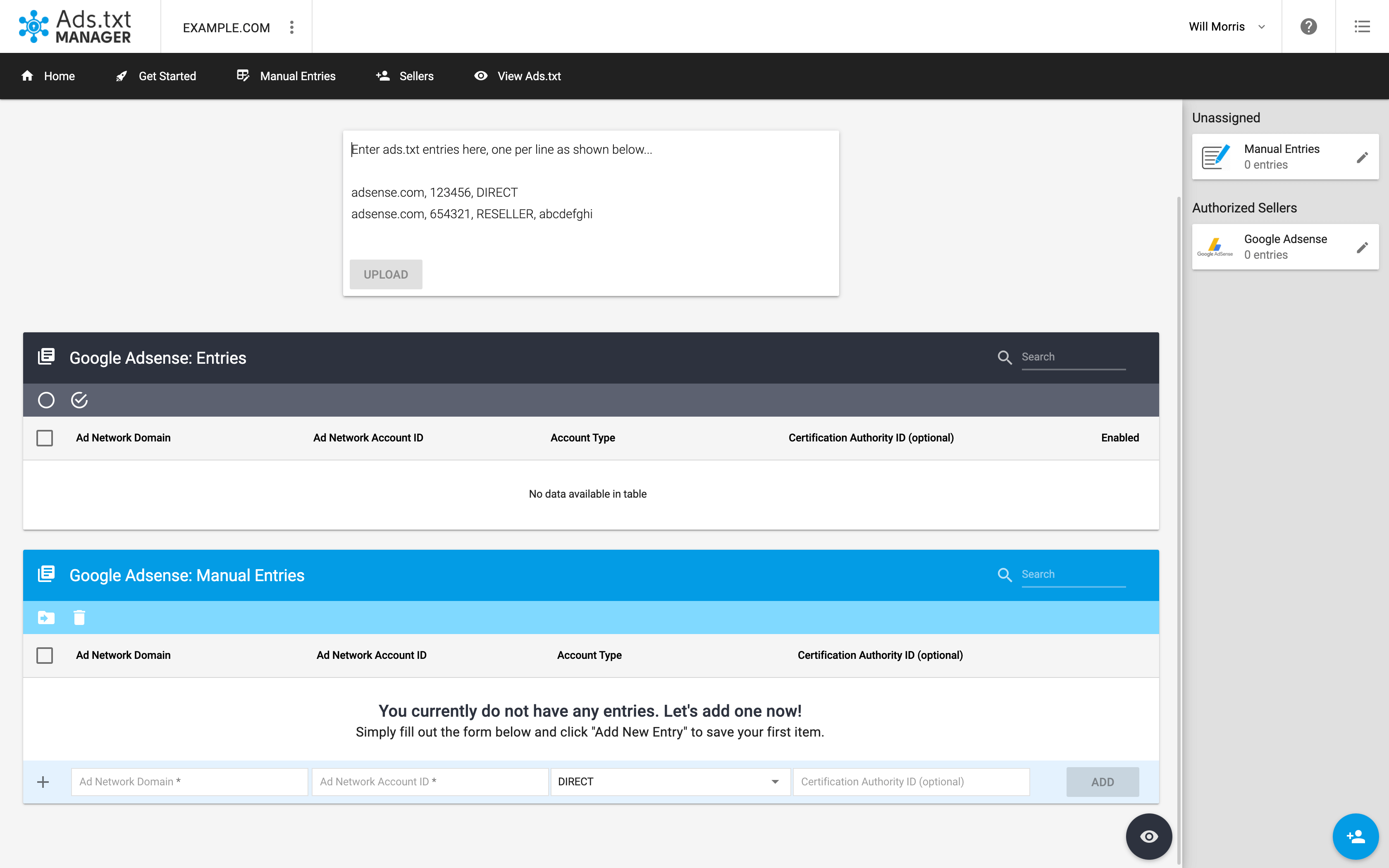 Adición de entradas manuales al archivo ads.txt.