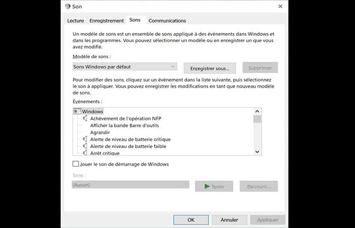 ventana Sonido del Panel de control,