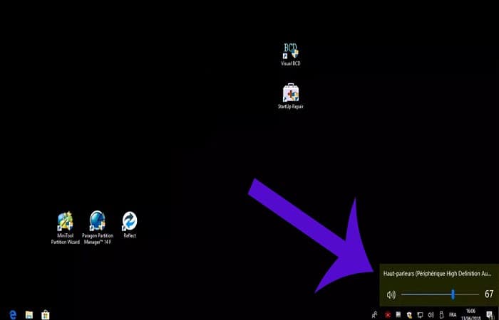 Un clic izquierdo da acceso al volumen de sonido general