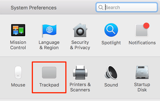 Trackpad en Preferencias del Sistema