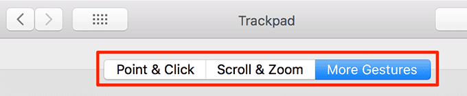 Tres pestañas en las preferencias del Trackpad