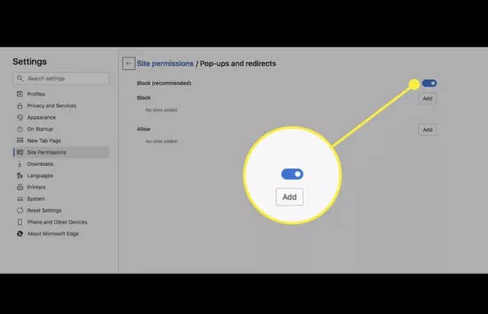 Bloquear anuncios emergentes en Microsoft Edge