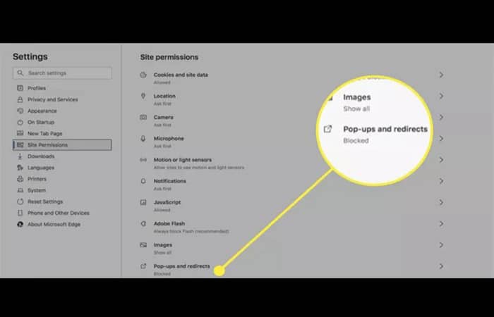 Bloquear anuncios emergentes en Microsoft Edge