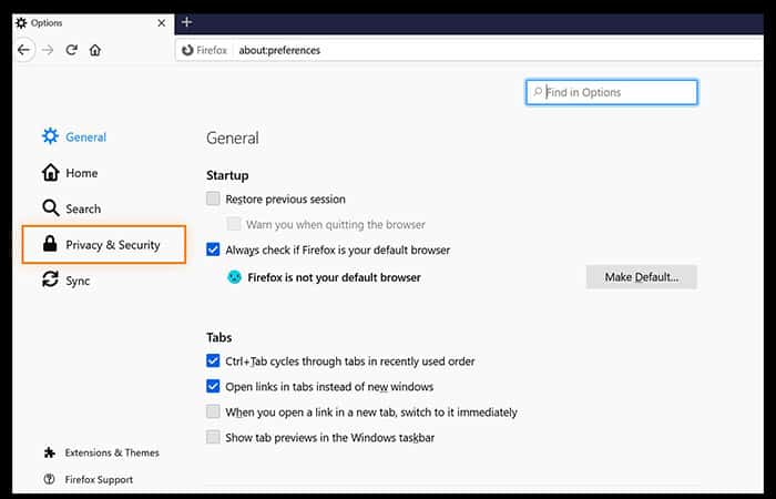 Configuración de ventanas emergentes de Firefox