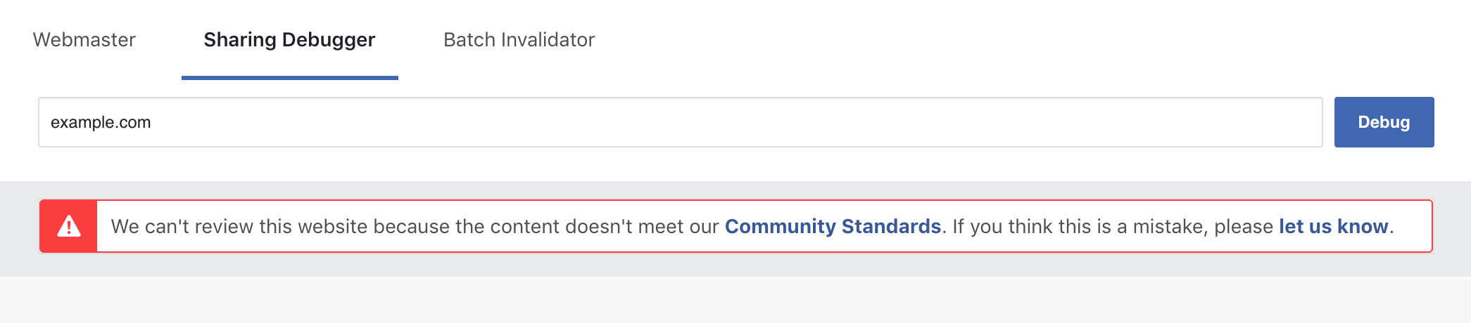 Resultados de la herramienta para compartir del depurador de Facebook.