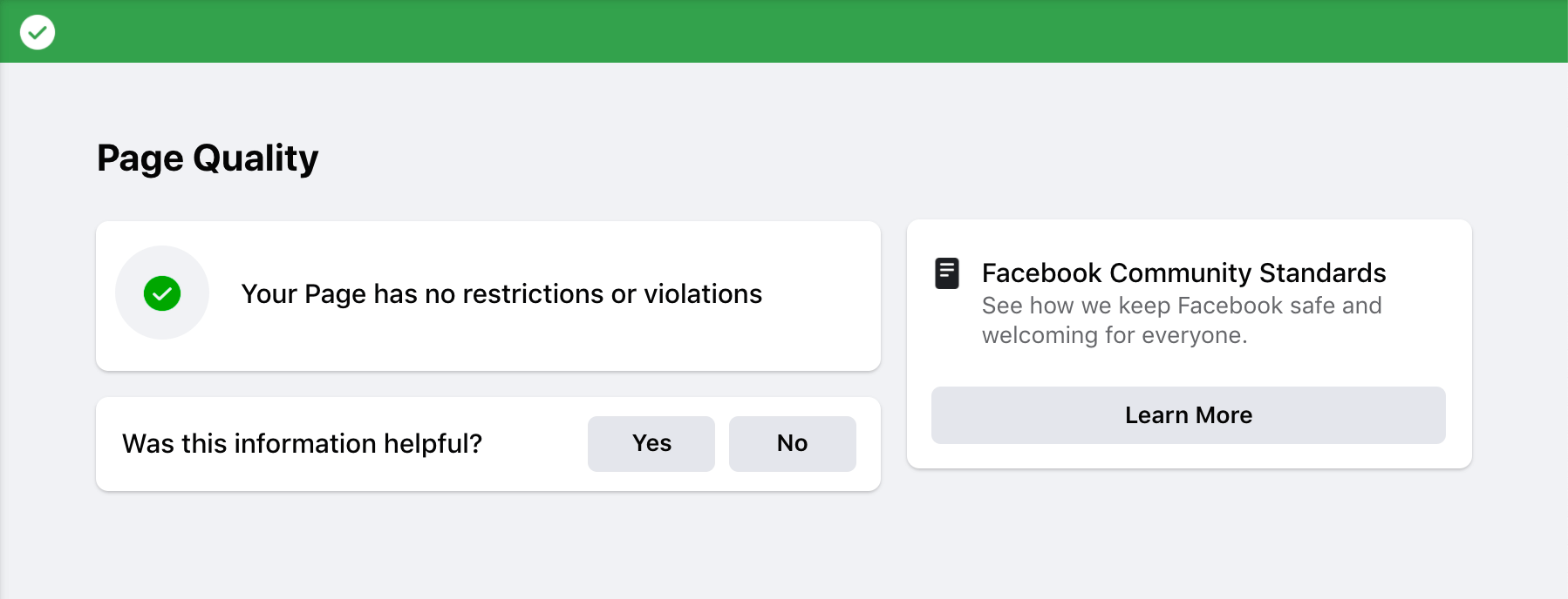 Resultados del control de calidad de la página de Facebook.