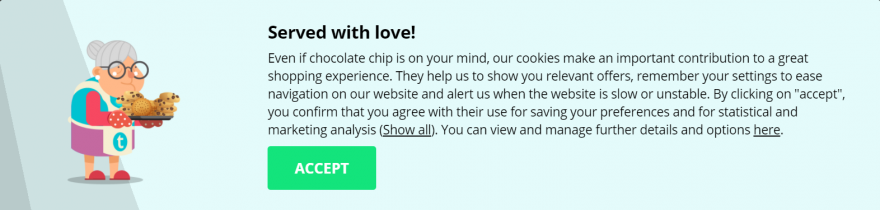 Un ejemplo de una notificación de consentimiento de cookies.