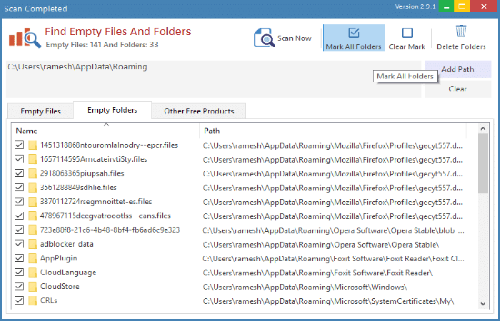 De manera similar, si quieres eliminar los archivos de 0 bytes en el árbol de carpetas seleccionado, haz clic en la pestaña Archivos vacíos.