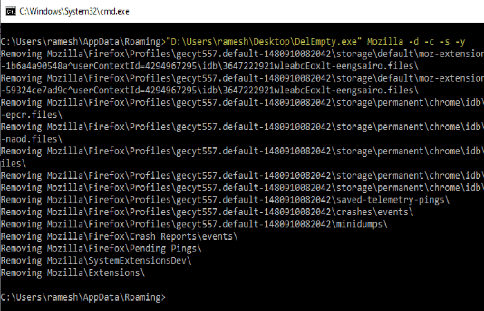 DelEmpty.exe "%AppData%Mozilla" -d -c -s -y