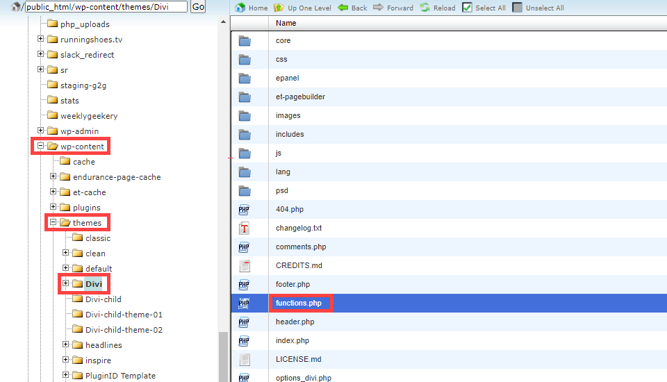 encontrar functions.php en la carpeta wp-content