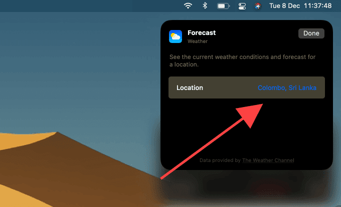 Opciones de ubicación en el widget de Pronóstico