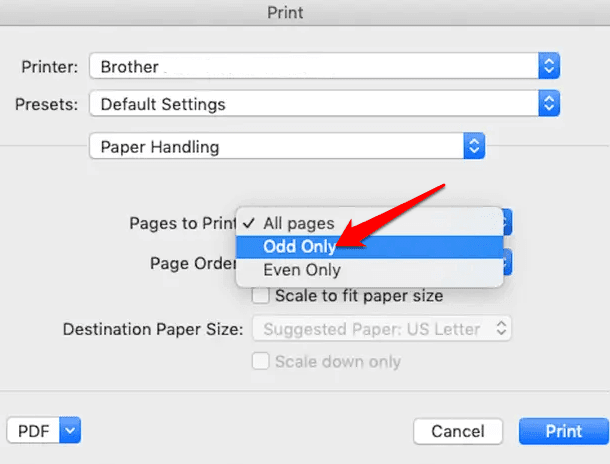 Tylko nieparzyste wybrane na stronach do wydrukowania