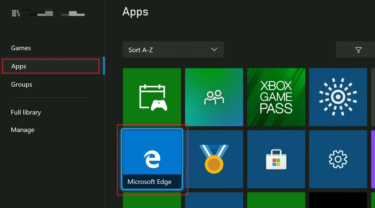 Seleccione el navegador Microsoft Edge en la sección Aplicaciones