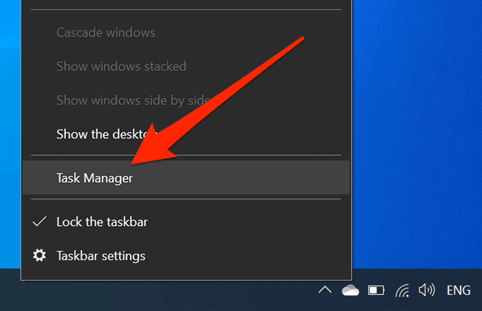 Menú del Administrador de tareas en Windows