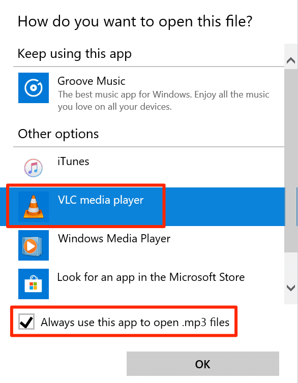 Reproductor multimedia VLC seleccionado