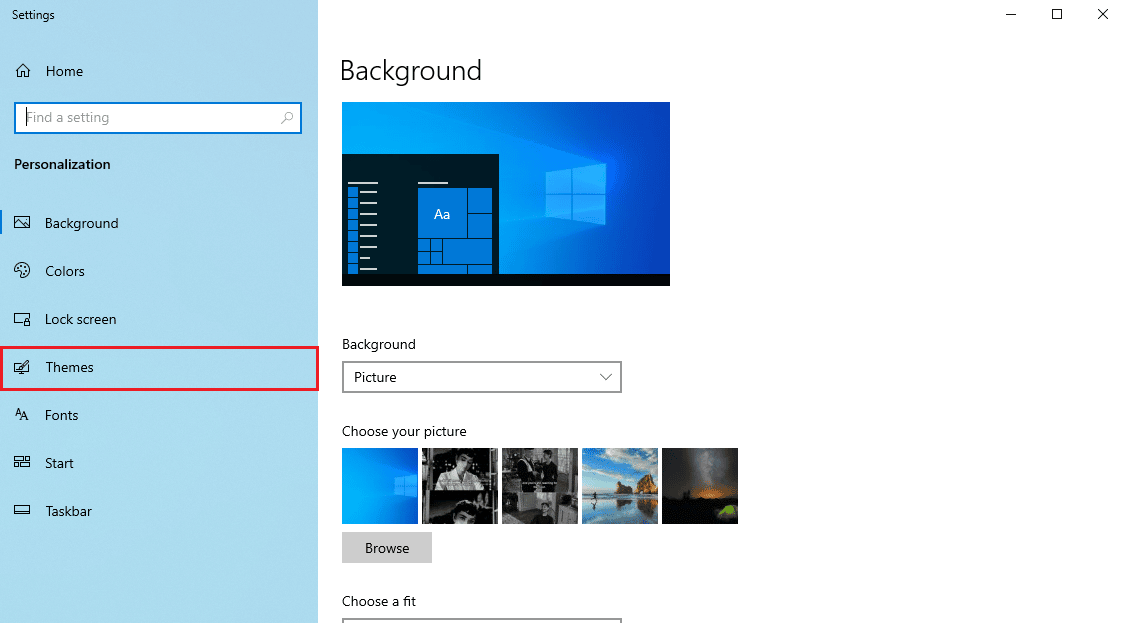 en el menú del lado izquierdo, haga clic en Tema.  Arreglar el error Nvxdsync exe en Windows 10