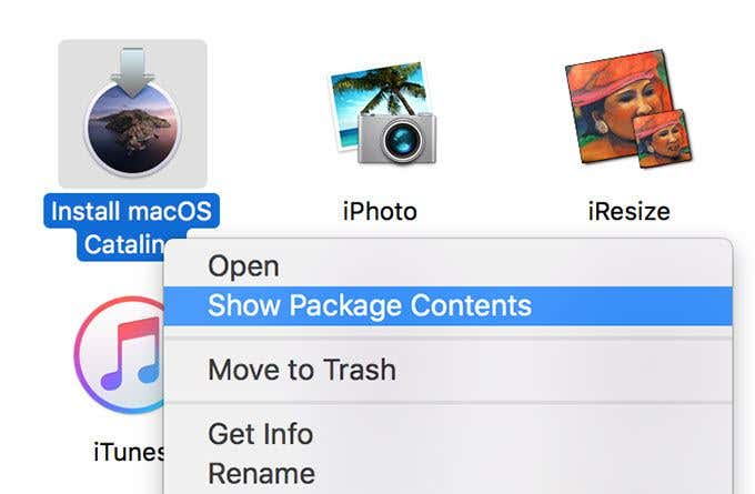 Haga clic con el botón derecho en la ventana con Mostrar contenido del paquete seleccionado