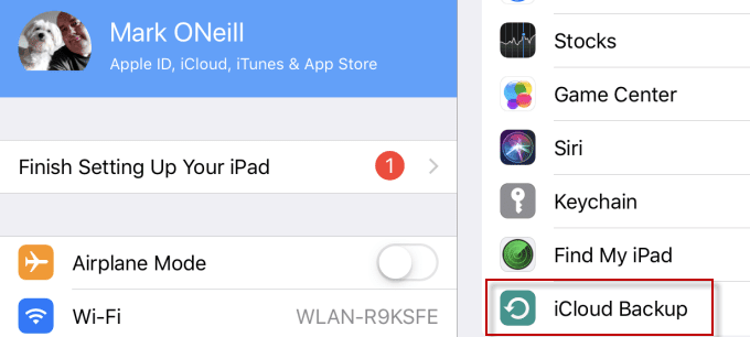 Menú de respaldo de iCloud indicado
