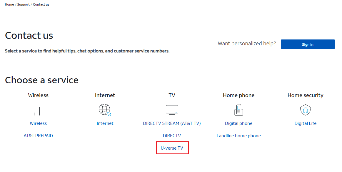 Selecciona la opción Uverse TV. Arreglar el código 0 de Uverse no pudo cargar el recurso