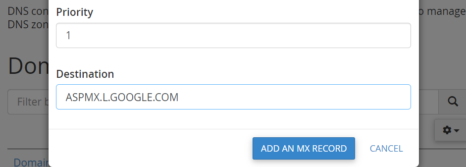 Configuración de un nuevo registro MX.