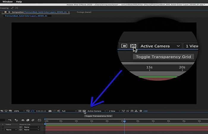 El fondo de un solo color de la composición es para trabajar solo en After Effects y es eficaz para representar la transparencia.