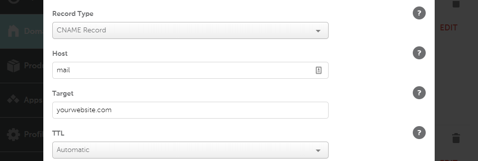 Cree un registro de correo CNAME.
