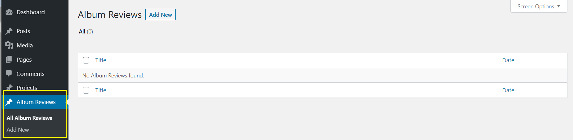 Un ejemplo de un tipo de publicación personalizada creada con la interfaz de usuario de tipo de publicación personalizada.