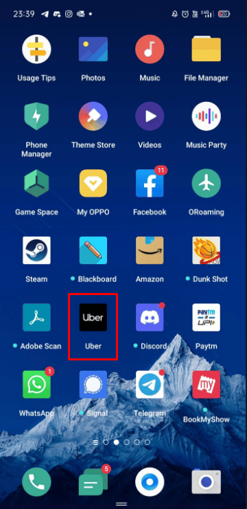 Abra la aplicación Uber en su dispositivo