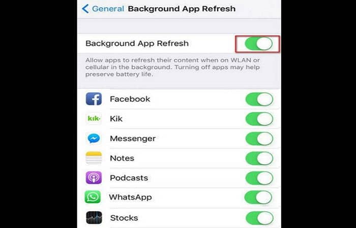 Desactivar la actualización de la aplicación en segundo plano