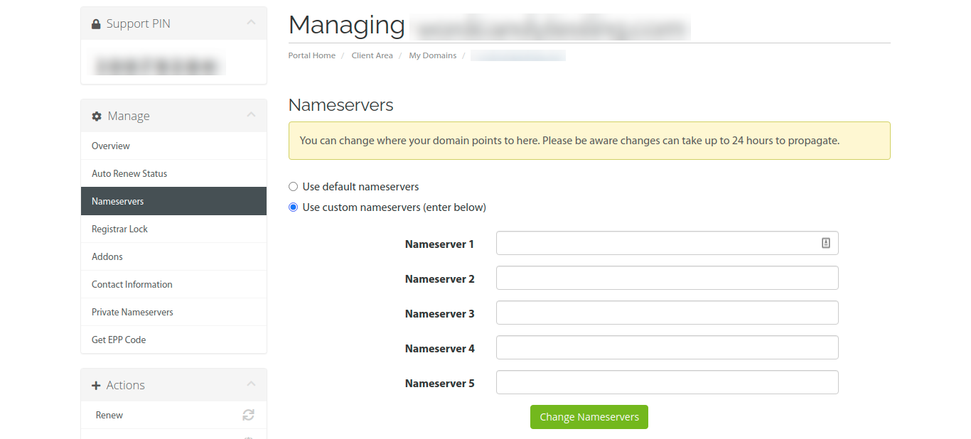Ingresar nuevos servidores de nombres en la configuración de DNS.