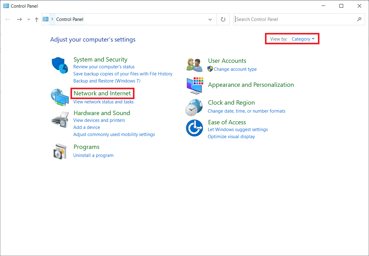 Establezca Ver por como Categoría.  Haga clic en Red e Internet.  12 formas de establecer una conexión segura en Chrome