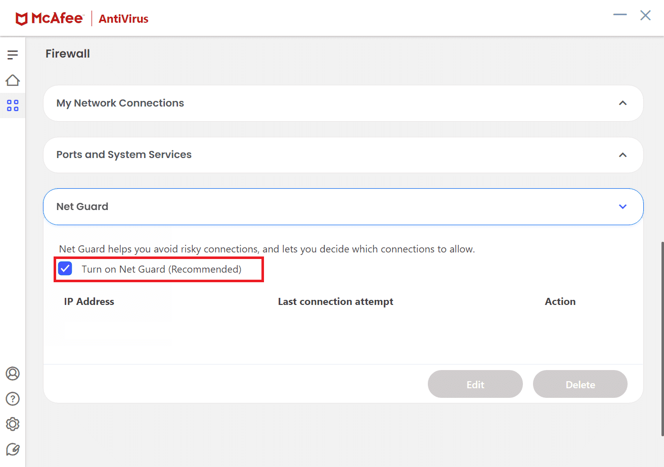 Desmarque la opción Activar Net Guard Recomendado