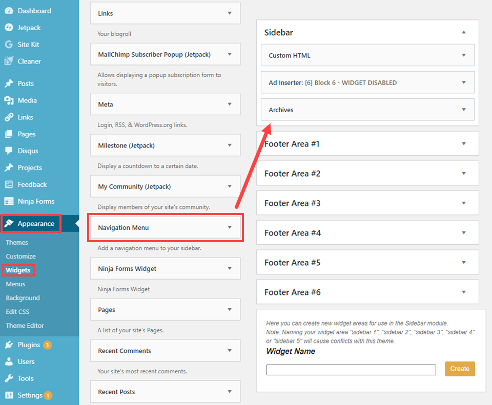 menú de la barra lateral