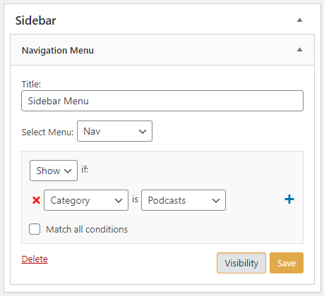 menú de la barra lateral de widgets
