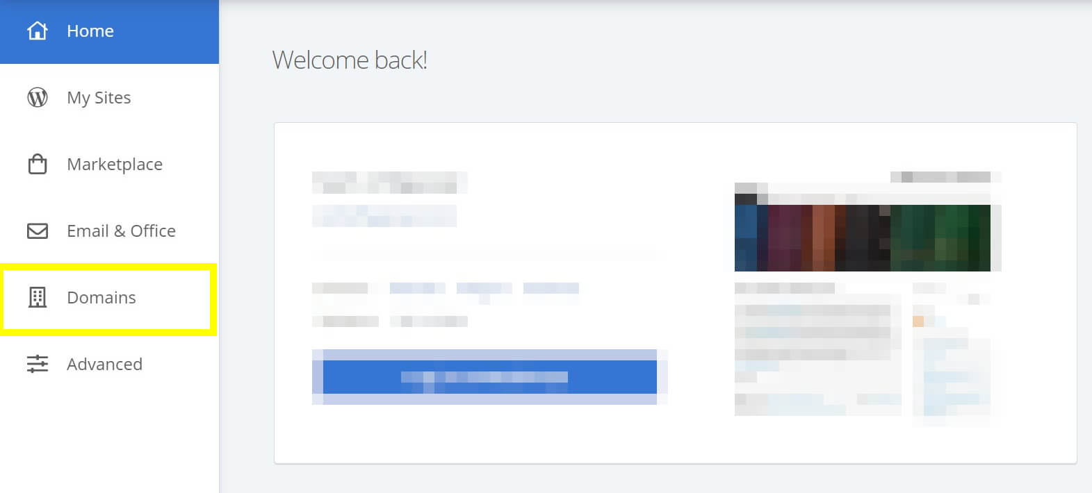 Configuración de dominio en la página de administración de Bluehost