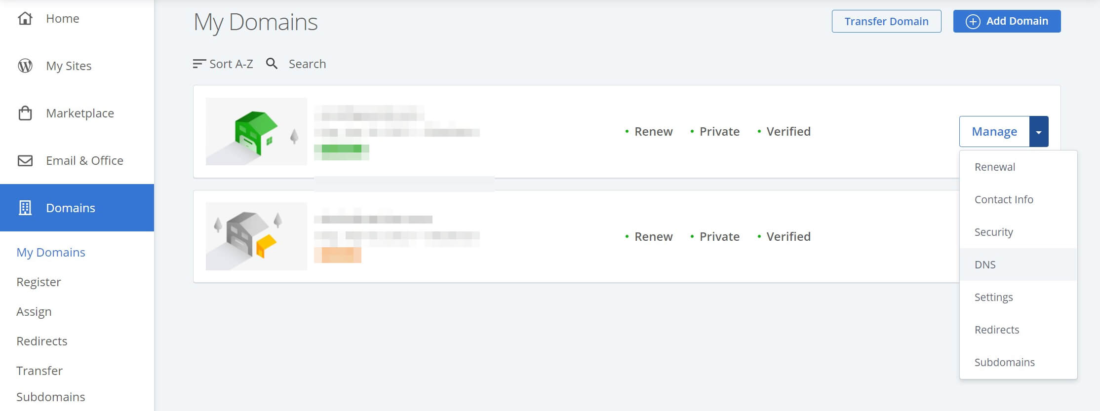 Seleccione DNS de la lista para editar sus registros A.