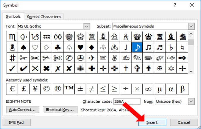 Insertar símbolos musicales en Word