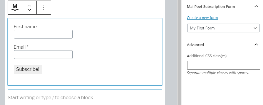 Personaliza el formulario de MailPoet.